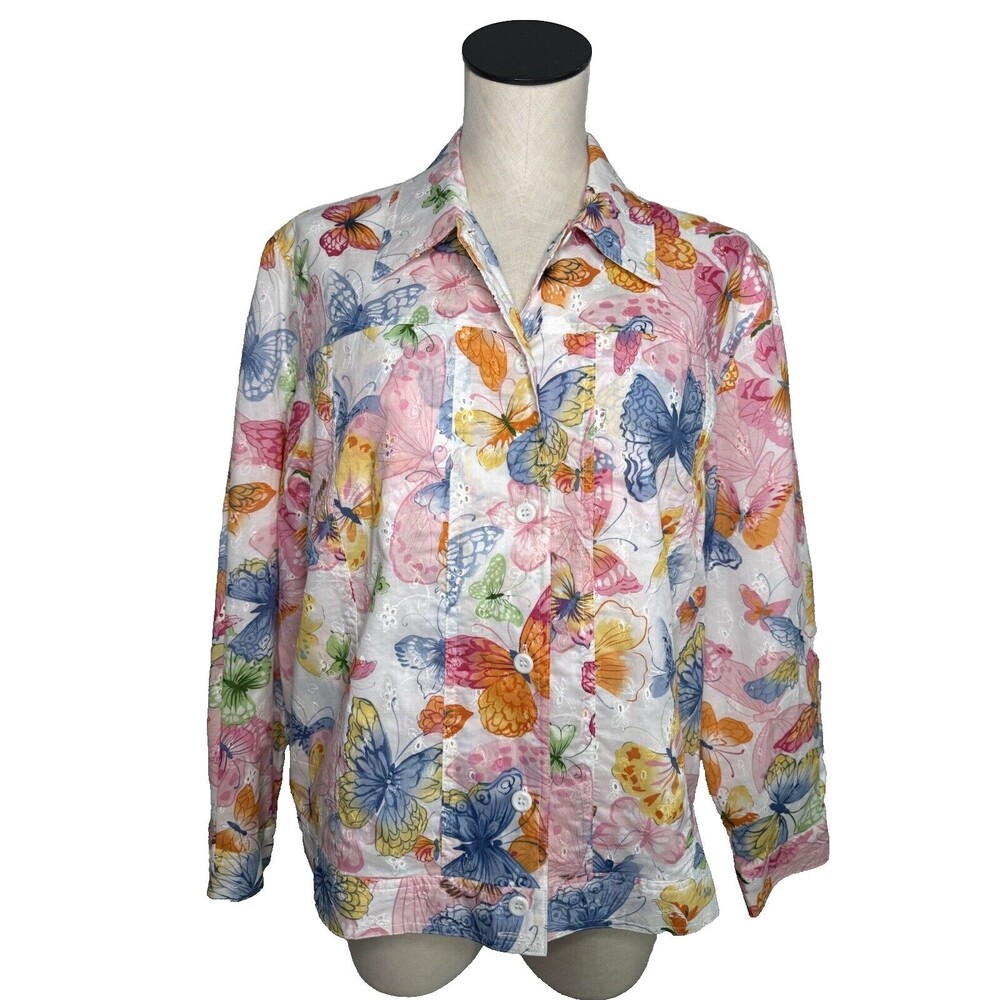 Jacket Blazer Butterflies Button Front Lined Eyelet Alfred Dunner Womens 16P